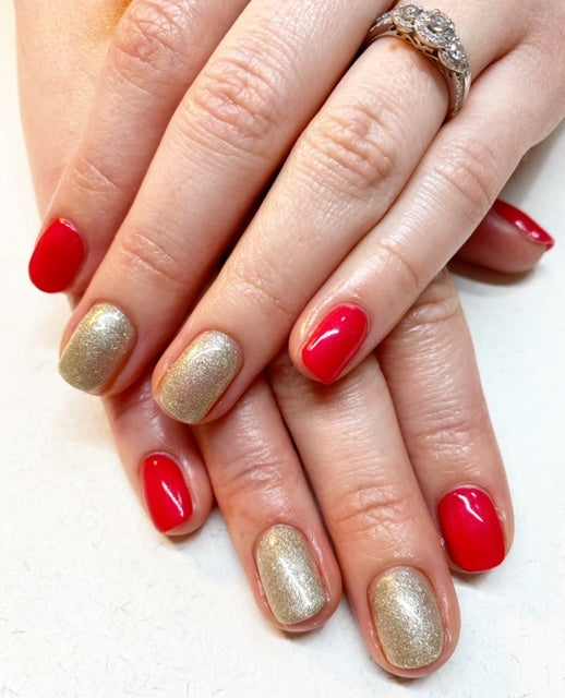 Gold and ruby red nails