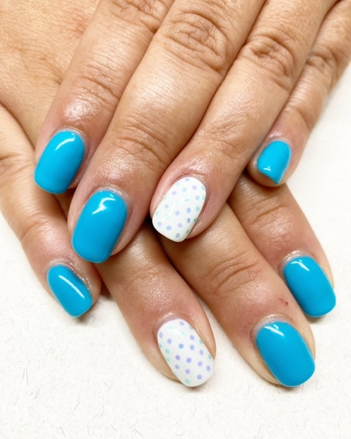 Teal nails with white feature art nail