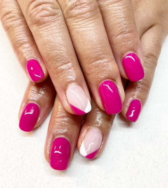 Stunning fuchsia nails with light pink feature nail