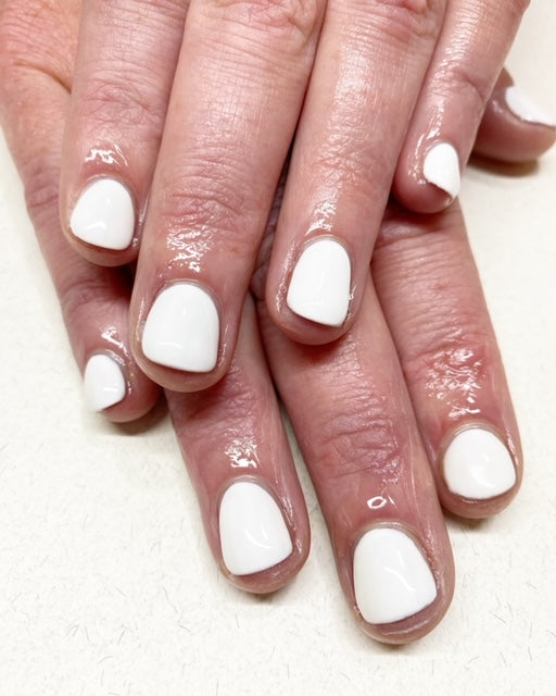 Cute White Nails on pink skin