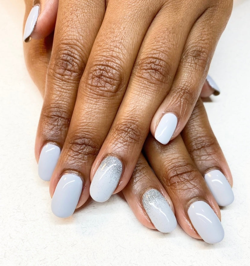 White nails with shimmer